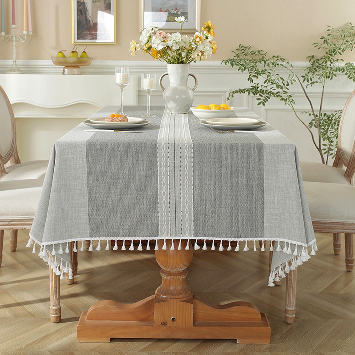 PUREPOWER - Mantel Flecos Rayas Algodón Lino Gris 140x220CM