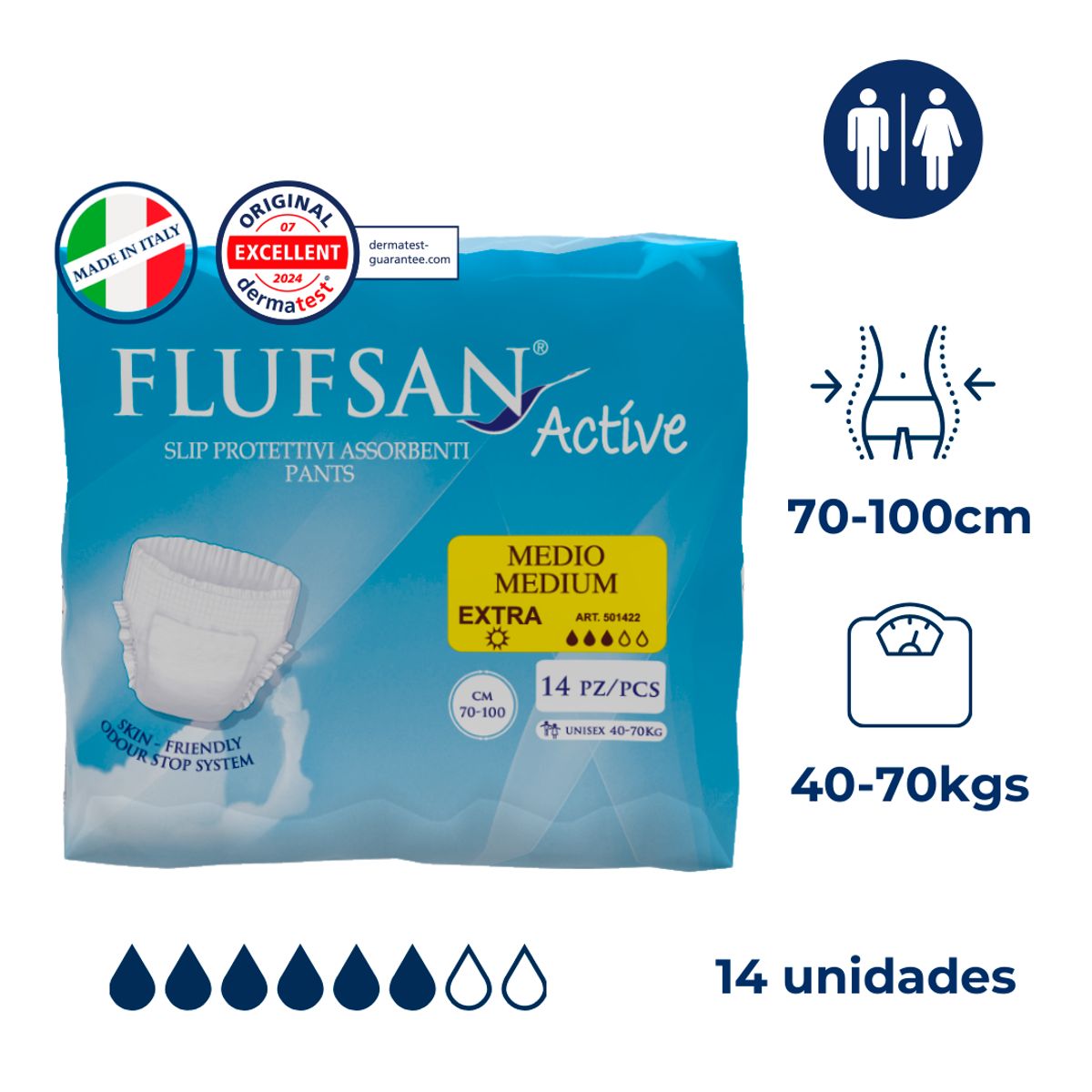 FLUFSAN - Ropa interior Máxima absorción Unisex 14un Medio Día Flufsan