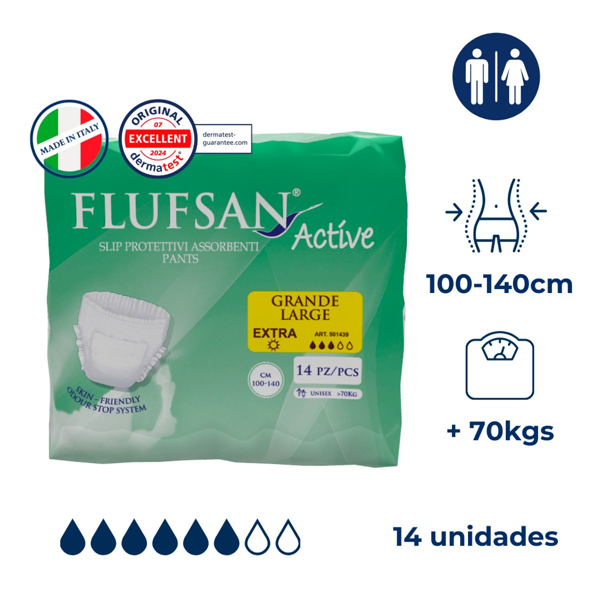 FLUFSAN - Ropa interior Máxima absorción Unisex 14un Grande Día Flufsan