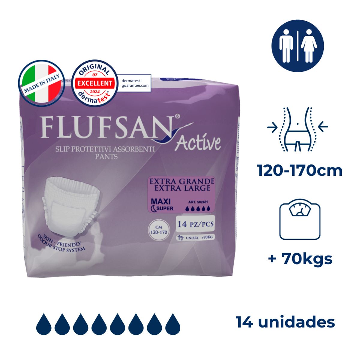 FLUFSAN - Ropa interior Máxima absorción Unisex 14un Extra grande Noche Flufsan