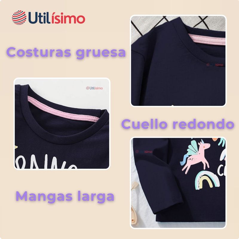 JUMP KIDS - Polera Algodón Manga Larga Niña Camiseta Negro Unicornios