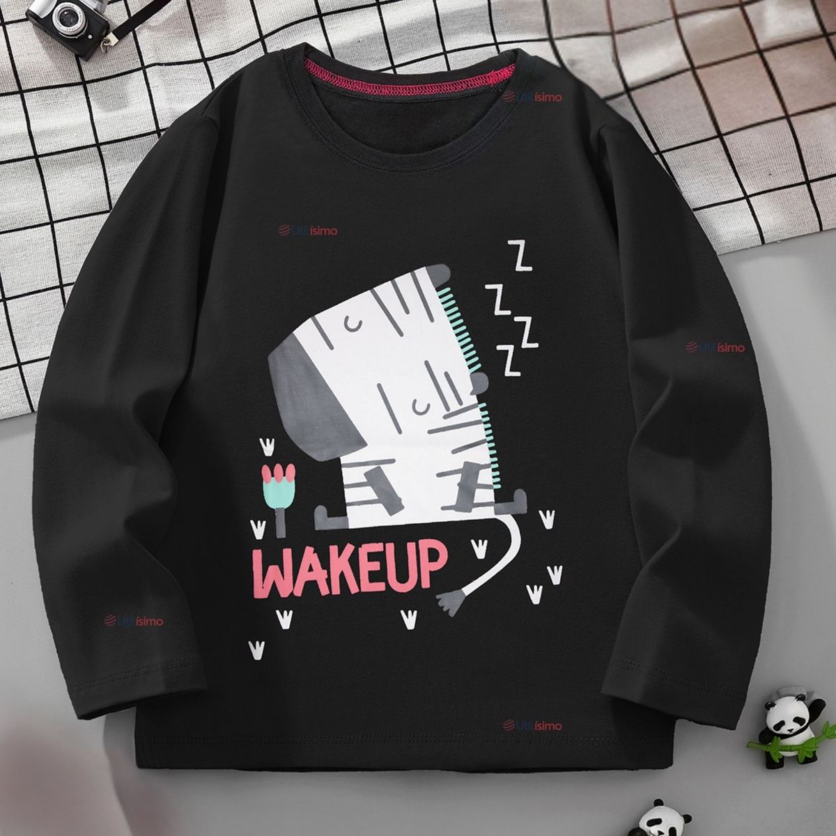 JUMP KIDS - Polera Algodón Manga Larga Niña Camiseta Cebra Negro