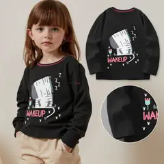 JUMP KIDS - Polera Algodón Manga Larga Niña Camiseta Cebra Negro