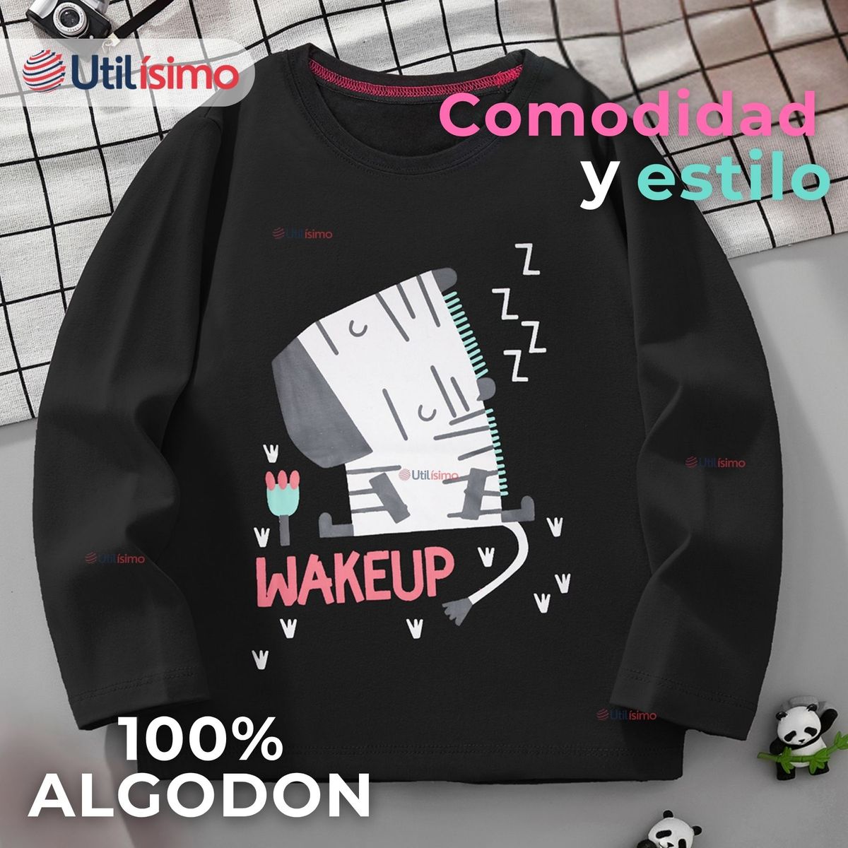 JUMP KIDS - Polera Algodón Manga Larga Niña Camiseta Cebra Negro