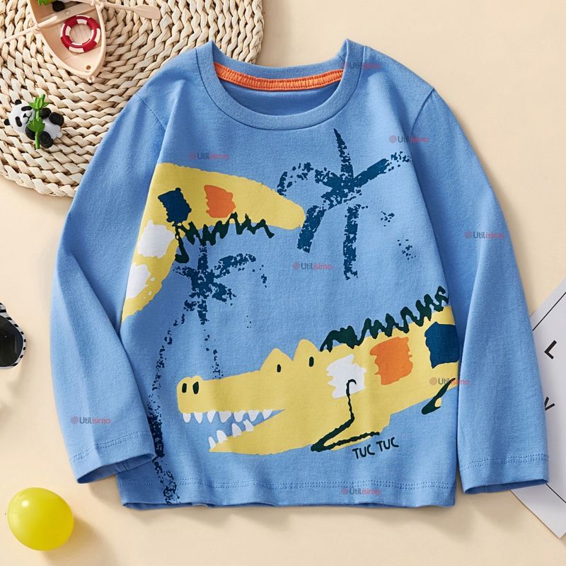 JUMP KIDS - Polera Algodón Manga Larga Niño Camiseta Cocodrilo Azul