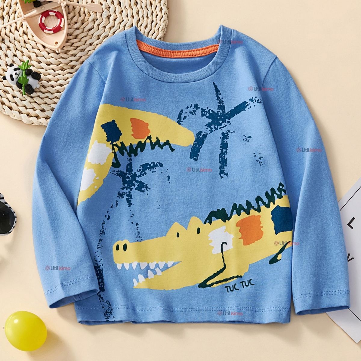 JUMP KIDS - Polera Algodón Manga Larga Niño Camiseta Cocodrilo Azul