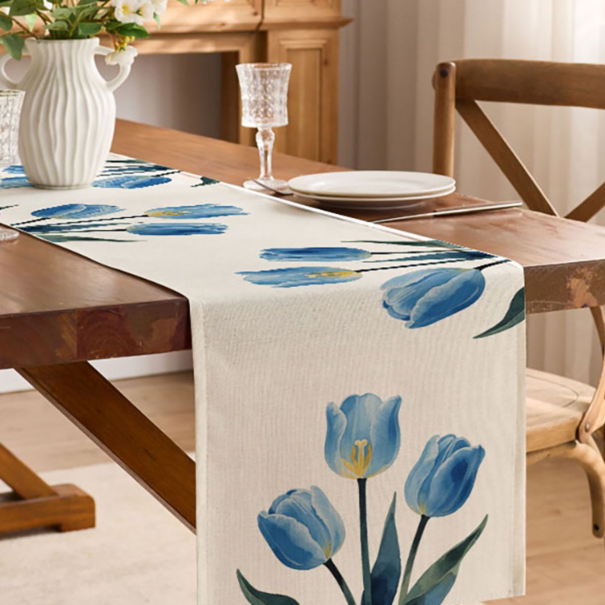 PUREPOWER - Camino de mesa Tulipanes Lino 33 x 183 cm