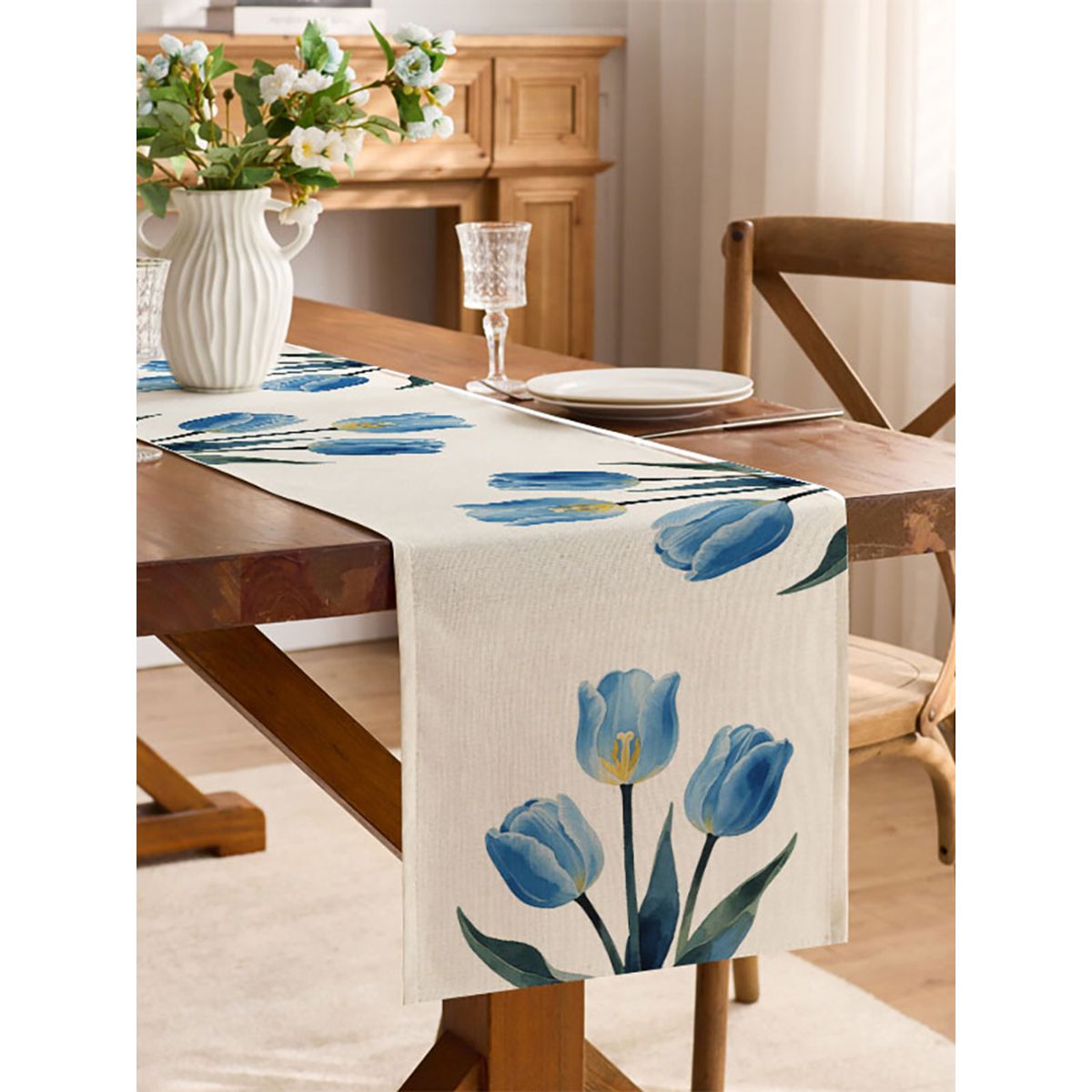PUREPOWER - Camino de mesa Tulipanes Lino 33 x 183 cm