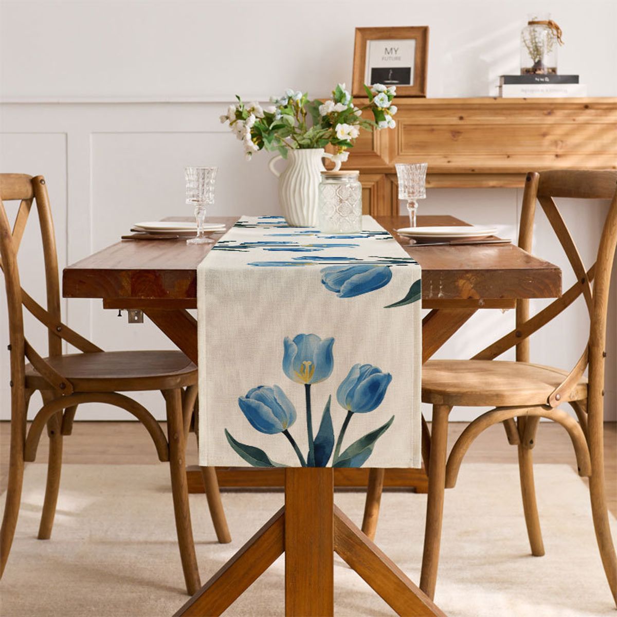 PUREPOWER - Camino de mesa Tulipanes Lino 33 x 183 cm