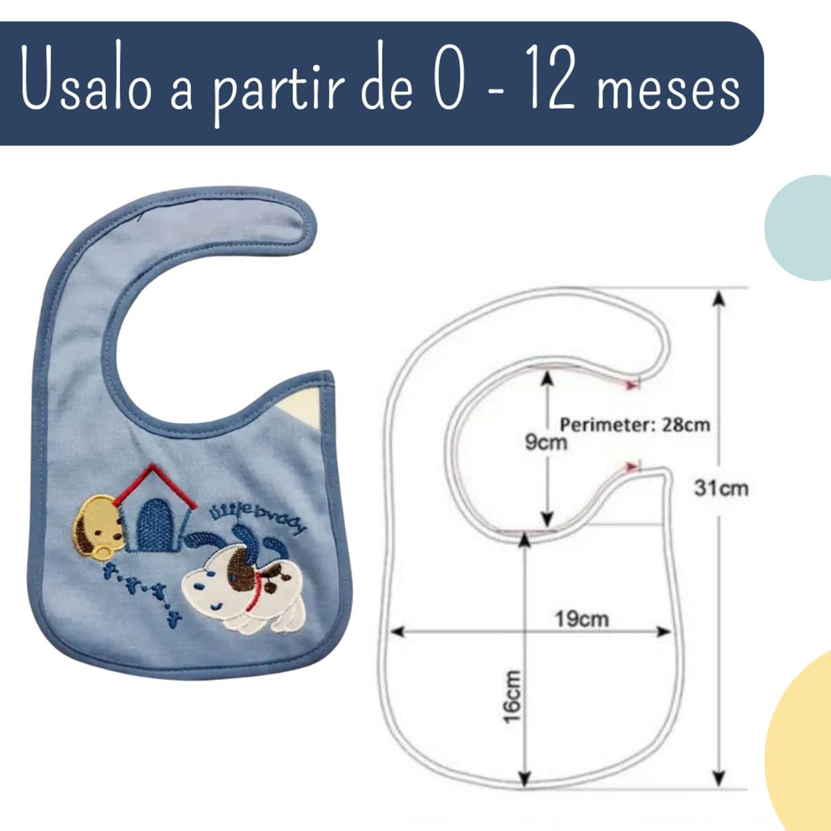 GARSIL - Pack 6 Baberos Algodón Bordado Impermeable doble capa Bebe Niño Niña