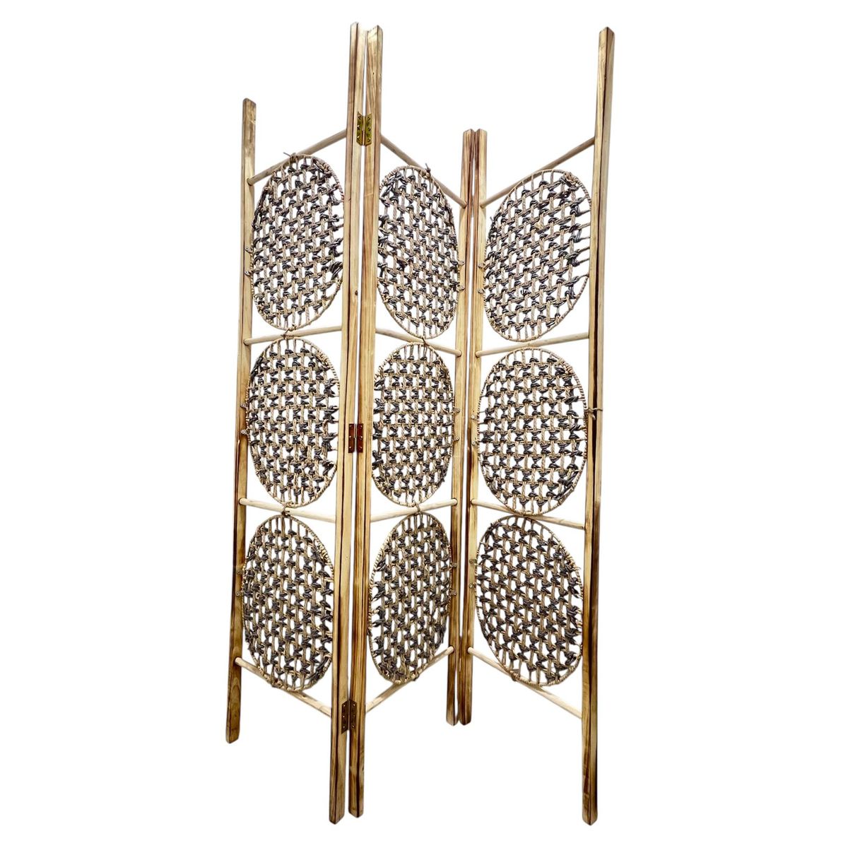 OEM - Biombo De Madera Resistente 3 Paneles Tejido 123x170cm