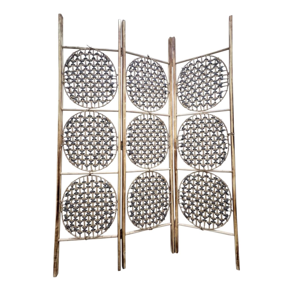 OEM - Biombo De Madera Resistente 3 Paneles Tejido 123x170cm