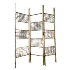 OEM - Biombo De Madera Resistente 3 Paneles Tejido Cuad 123x170cm