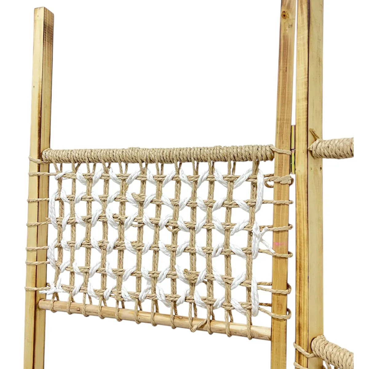 OEM - Biombo De Madera Resistente 3 Paneles Tejido Cuad 123x170cm