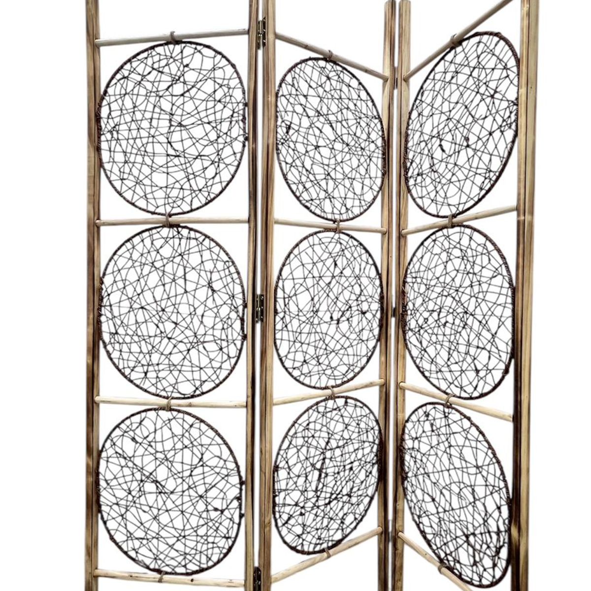 OEM - Biombo De Madera Resistente 3 Paneles Circulos Mad 123x170cm