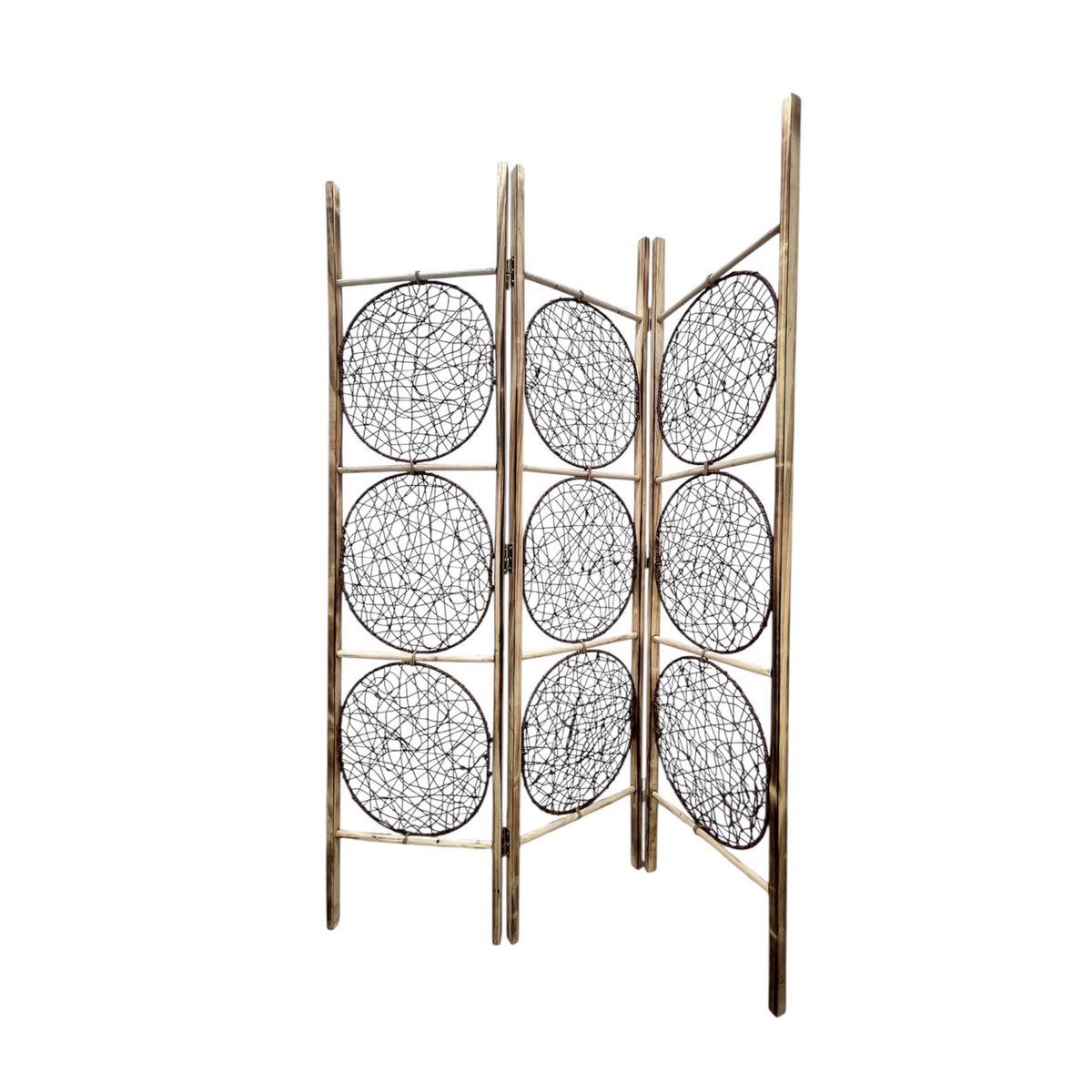 OEM - Biombo De Madera Resistente 3 Paneles Circulos Mad 123x170cm