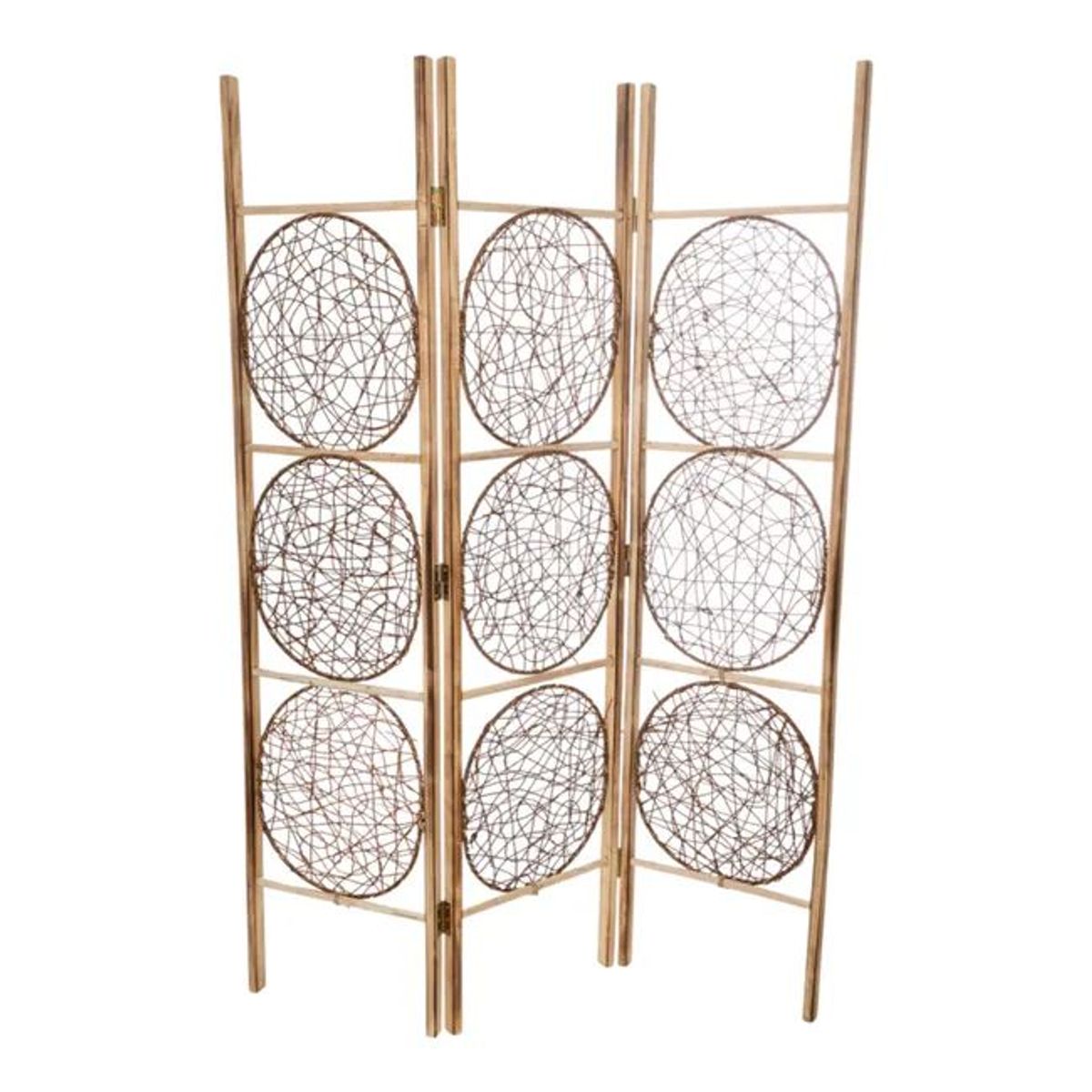 OEM - Biombo De Madera Resistente 3 Paneles Circulos Mad 123x170cm