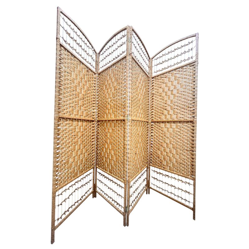 OEM - Biombo De Madera Resistente 4 Paneles Tejido H 200x180cm