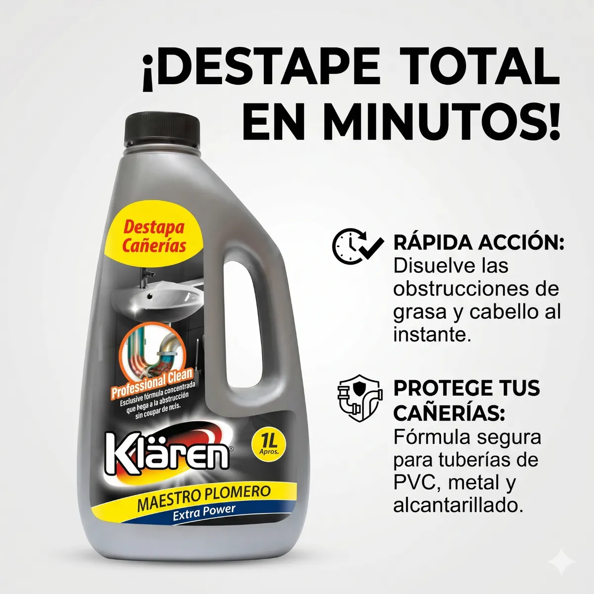 KLAREN - Destapa Cañerias Extra Power Klaren 1l