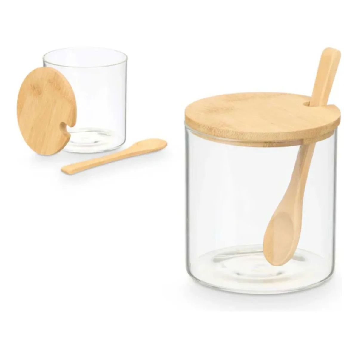 GENERICO - Azucarera  Frasco Con Tapa De Madera + Cuchara 450ml