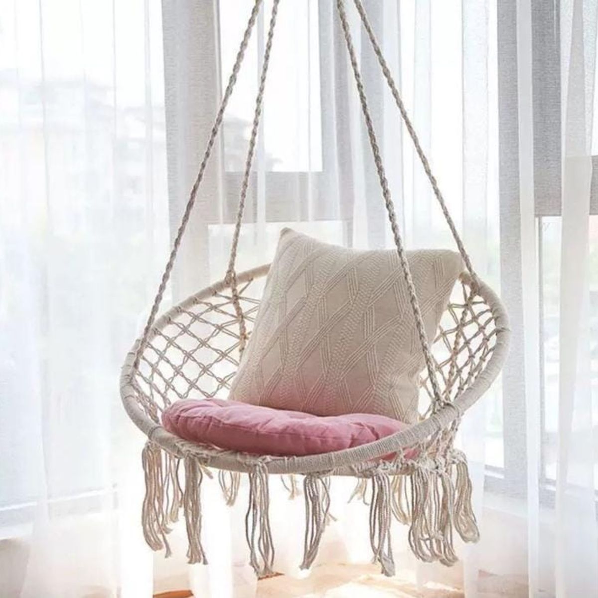 GENERICO - SILLA COLGANTE TIPO HAMACA COLOR BEIGE RESISTENTE TF