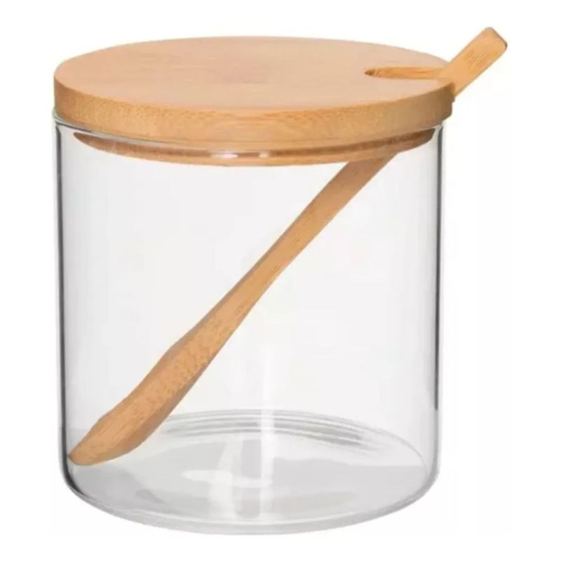 GENERICO - Azucarera Frasco Con Tapa De Madera + Cuchara 700ml