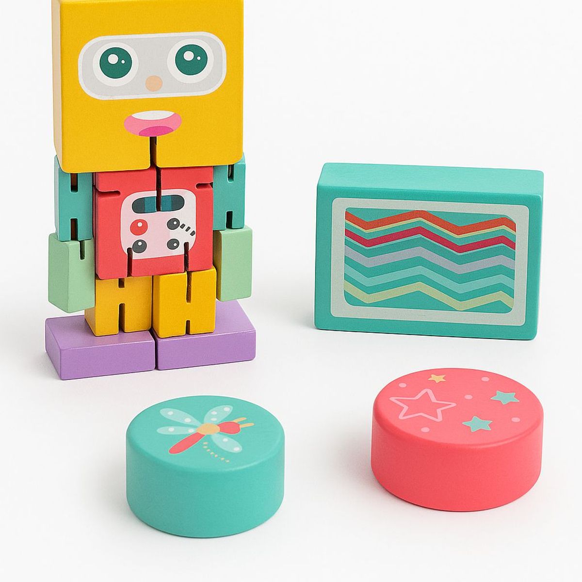 GENERICO - Juguete Didáctico Rompecabezas De Madera Robot Y Figuras