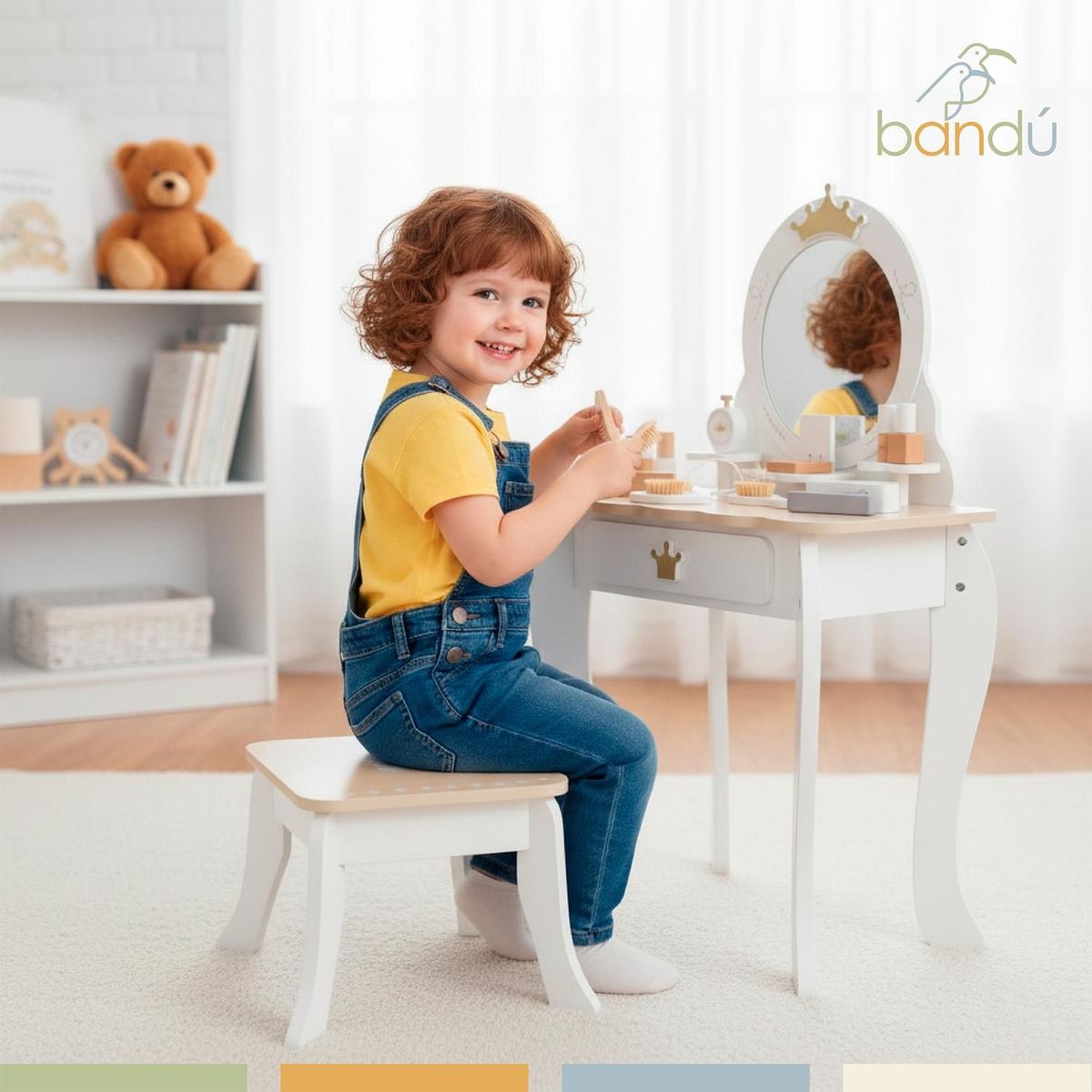 BANDU - Tocador Infantil Para Niñas Espejo Maquillaje Madera Bandú