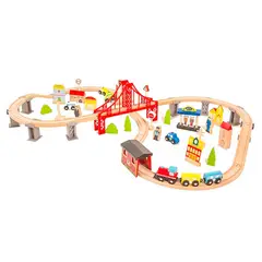 BANDU - Pista de Autos y Tren de Madera Juego Didactico 70pcs Bandú