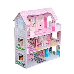 BANDU - Casa De Muñecas Clásica Madera Rosada Con Accesorios Bandú