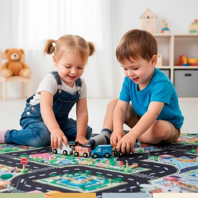 Imagen 2 del producto Set Autos de Juguete Tren Pista y Señaleticas Madera Bandú