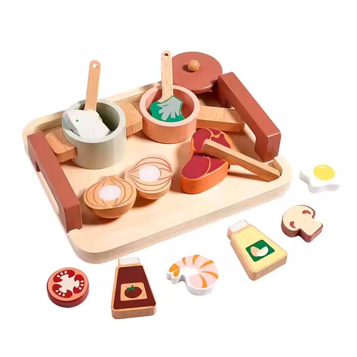BANDU - Set Juego Mini Cocina de Juguete Alimentos Madera Bandú
