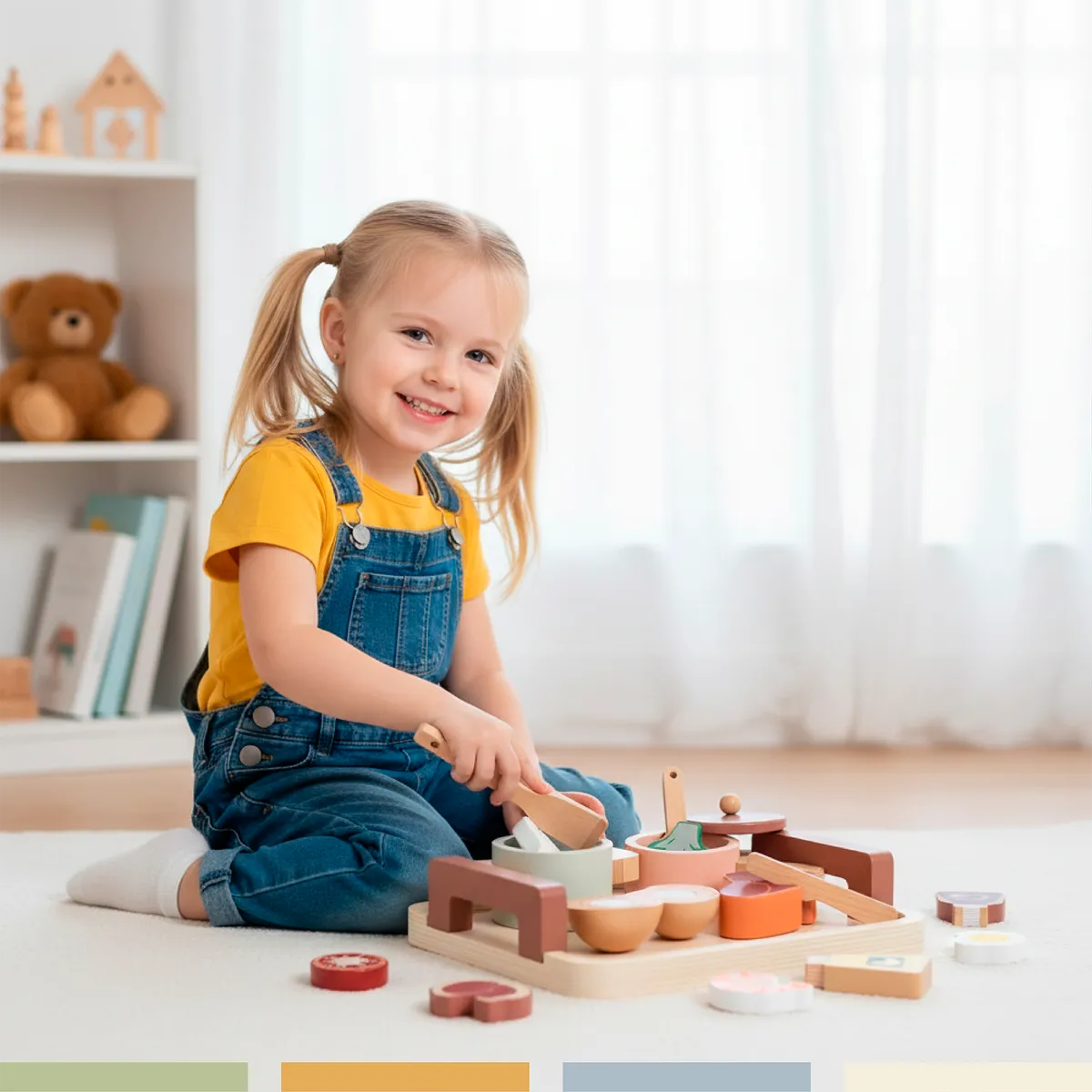 BANDU - Set Juego Mini Cocina de Juguete Alimentos Madera Bandú