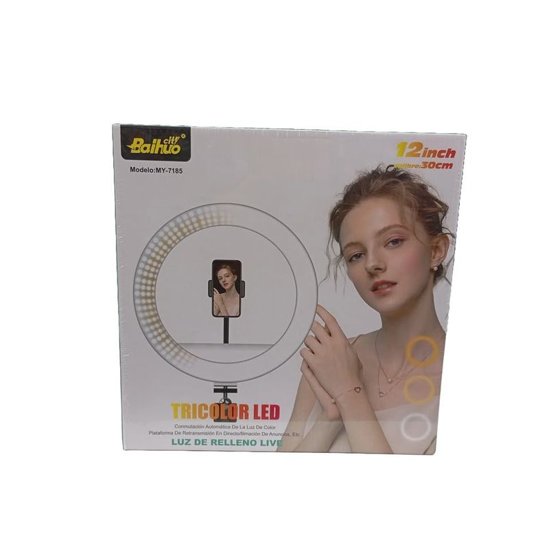 GENERICO - Aro de luz led tricolor ajustable streaming 30 cm