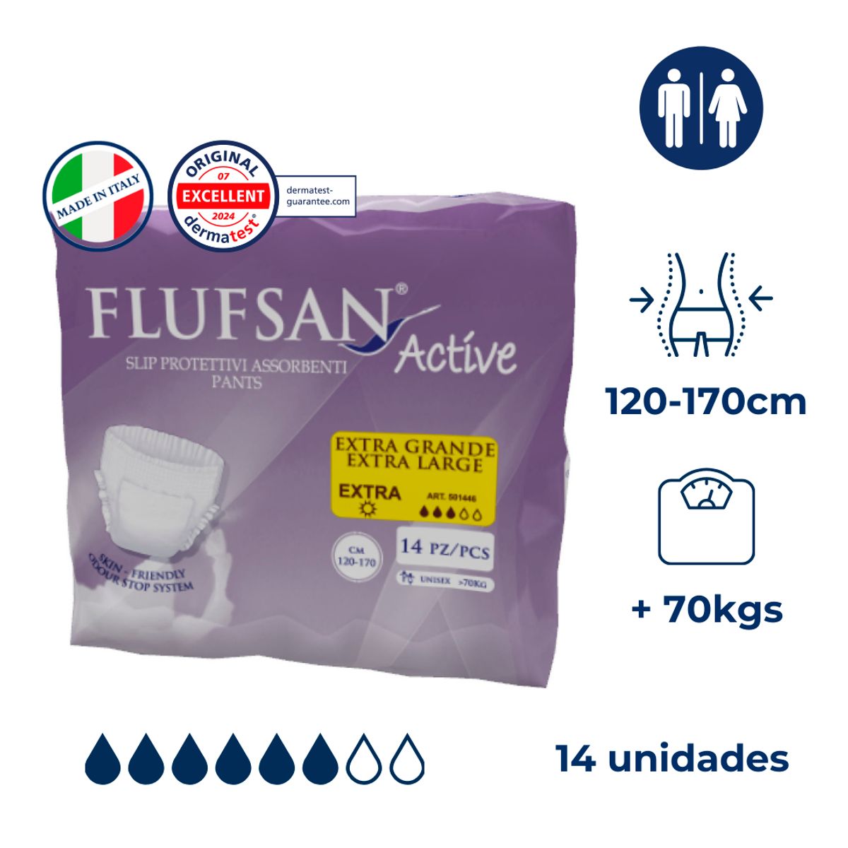 FLUFSAN - Ropa interior Máxima absorción Unisex 14un Extra grande Dia Flufsan