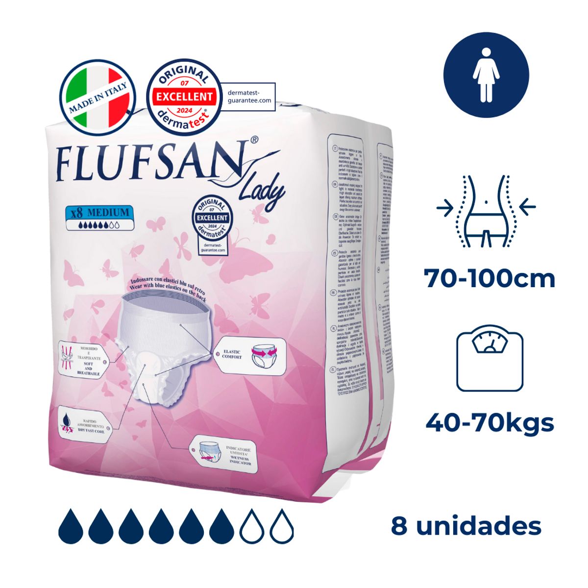 FLUFSAN - Ropa interior Extra absorción Mujer 8un Medio Flufsan