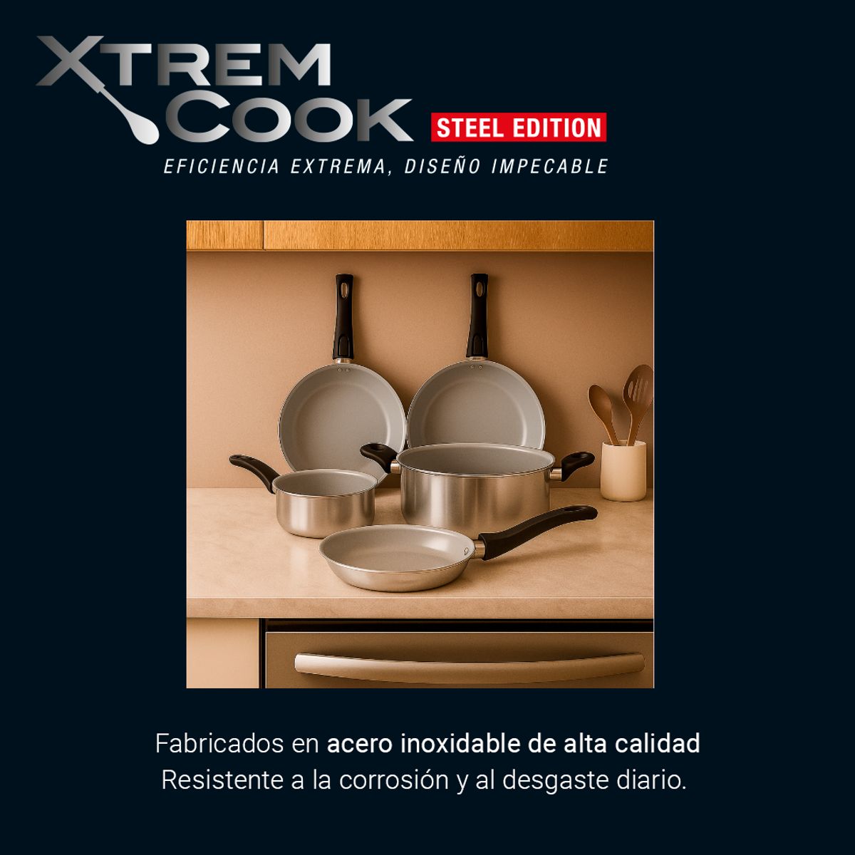 XTREM COOK STEEL - Bateria de Cocina Xtrem Cook Steel De Acero Inoxidable Antiadherente Libre de BPA Cocina Induccion