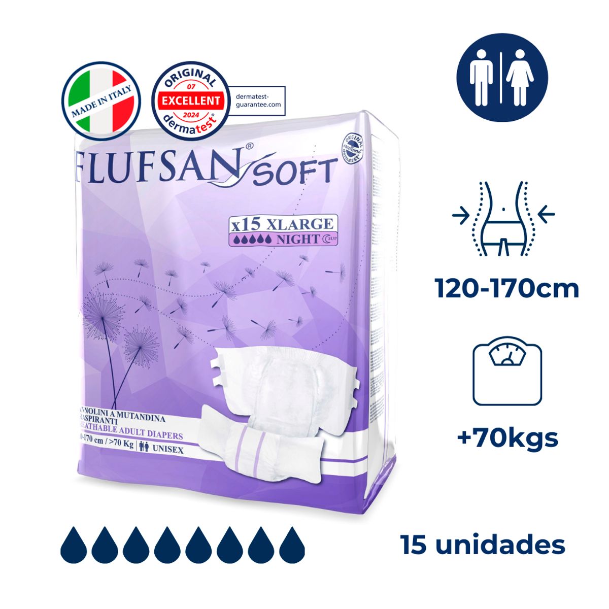 FLUFSAN - Pañal transpirable Flufsan XL Noche  Flufsan