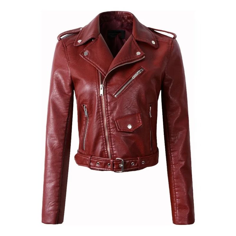 GIOIO - Mujeres De Moda Slim Chaqueta De Cuero Abrigo