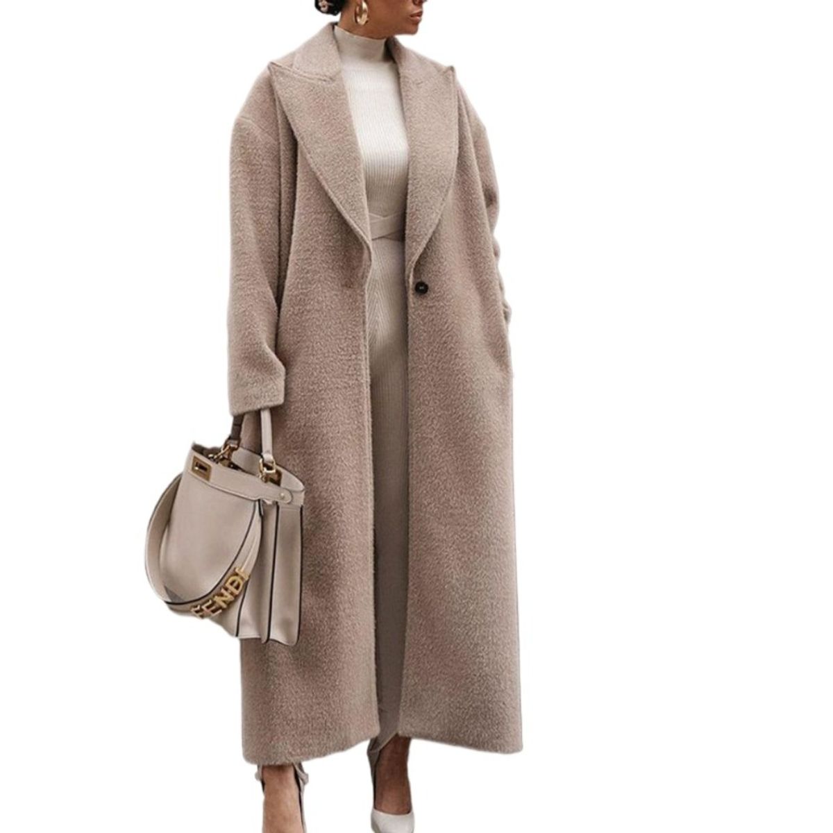 GIOIO - Abrigo Mujer Peluche Caliente Cuello Vuelto Entallada​