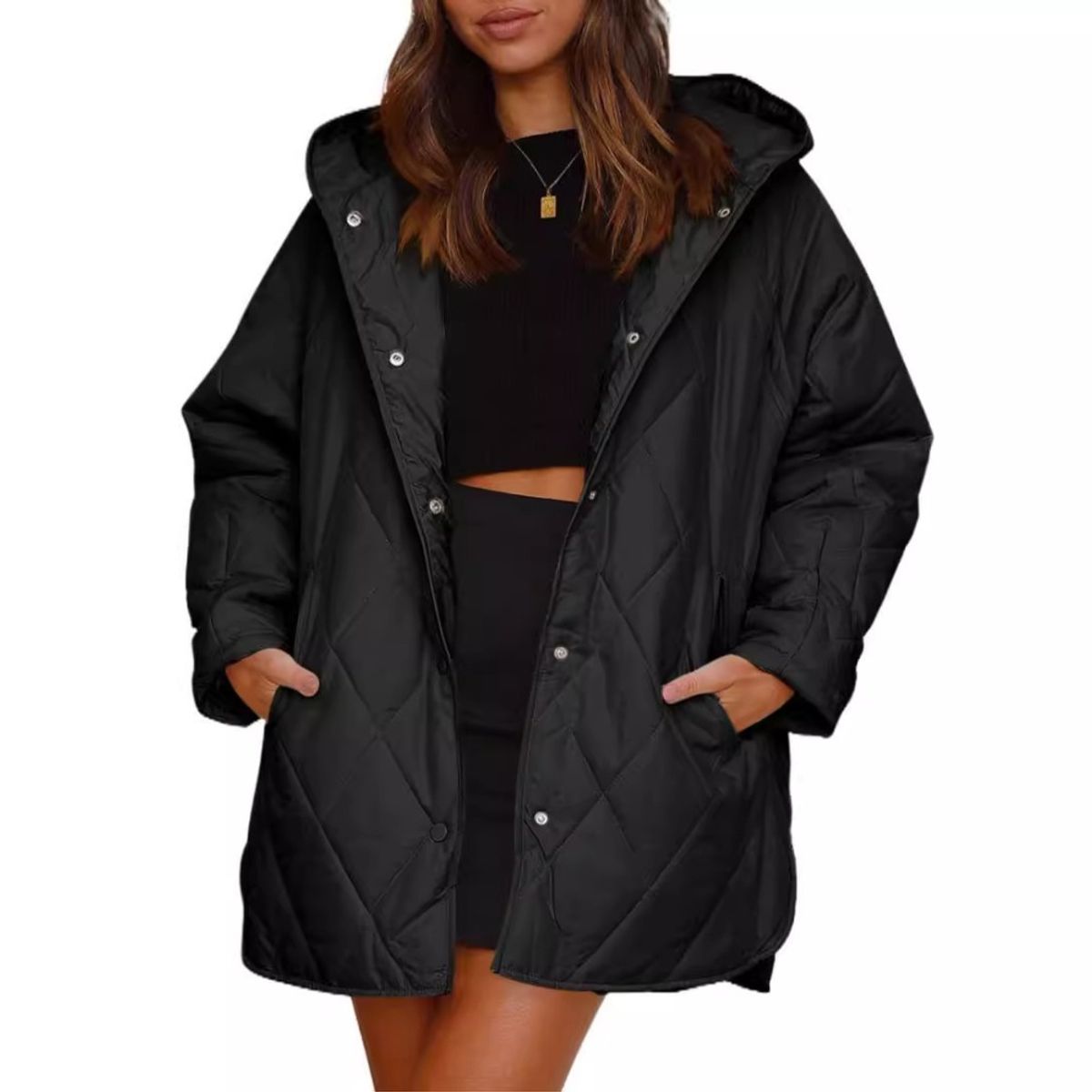 GIOIO - Chaqueta Mujer Liviana Acolchada Diamante Cálida Capucha​