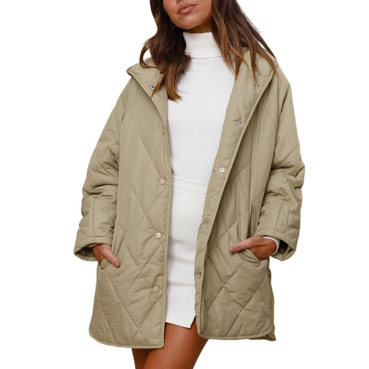 GIOIO - Chaqueta Mujer Liviana Acolchada Diamante Cálida Capucha​