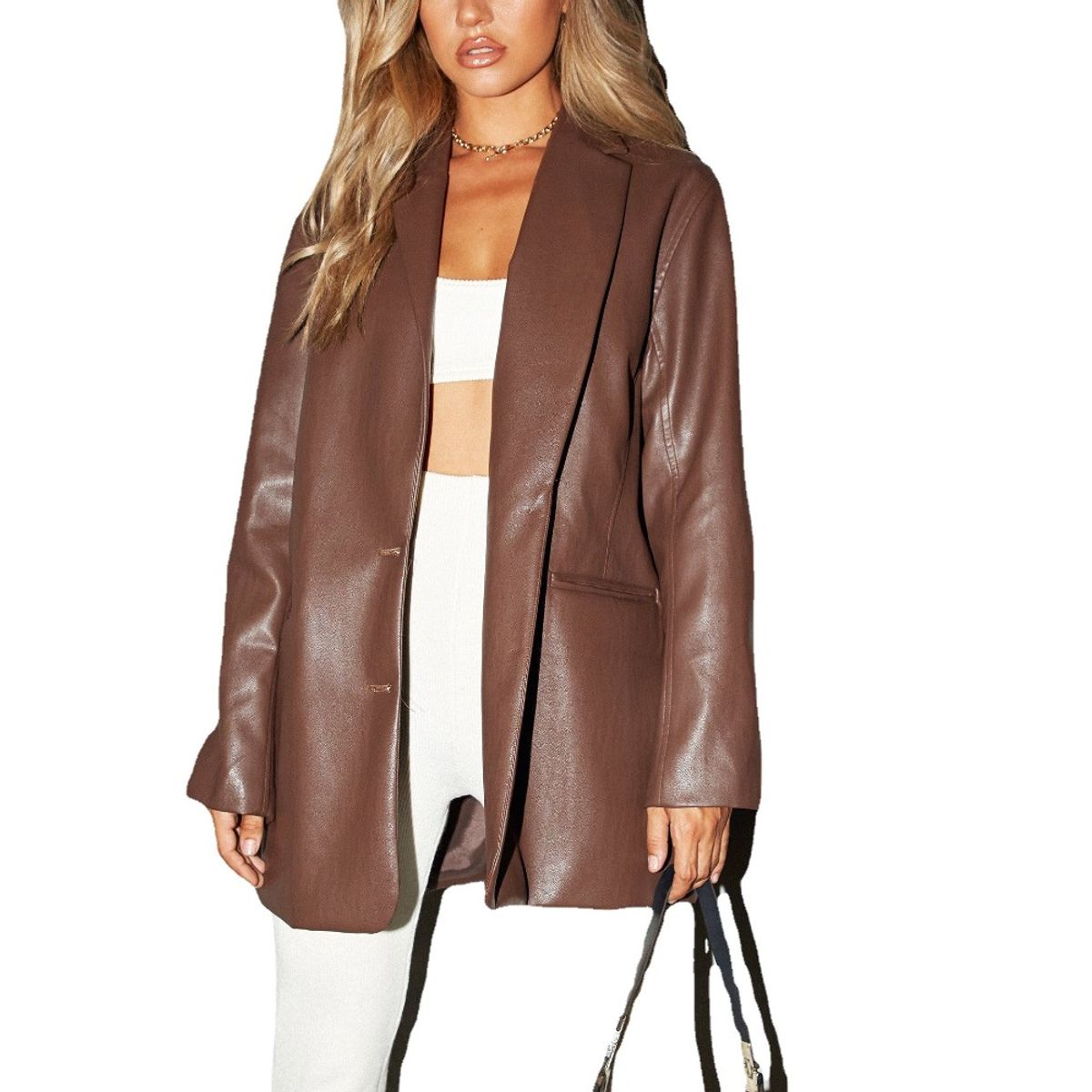 GIOIO - Saco Piel Mujer Caliente Informal Elegante Ajustada​