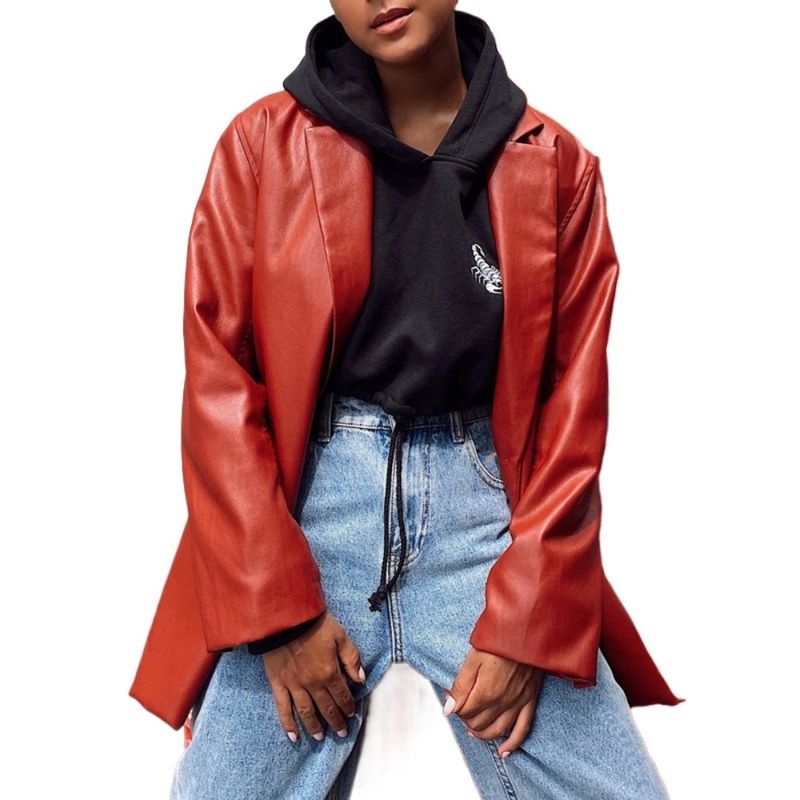 GIOIO - Saco Piel Mujer Caliente Informal Elegante Ajustada​