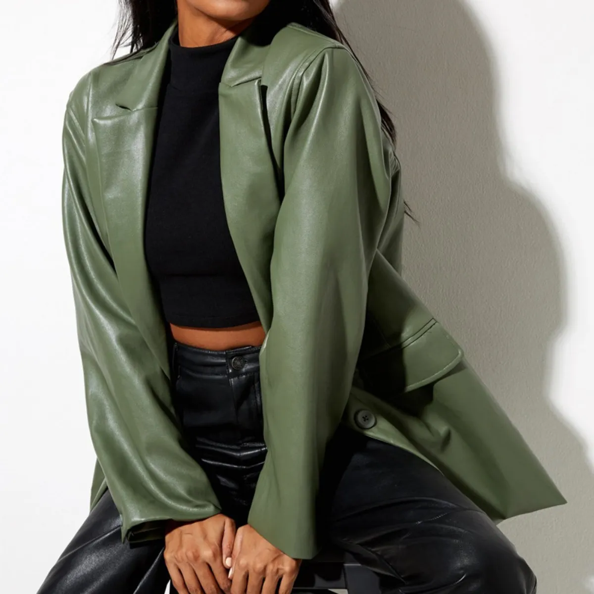 GIOIO - Saco Piel Mujer Caliente Informal Elegante Ajustada​