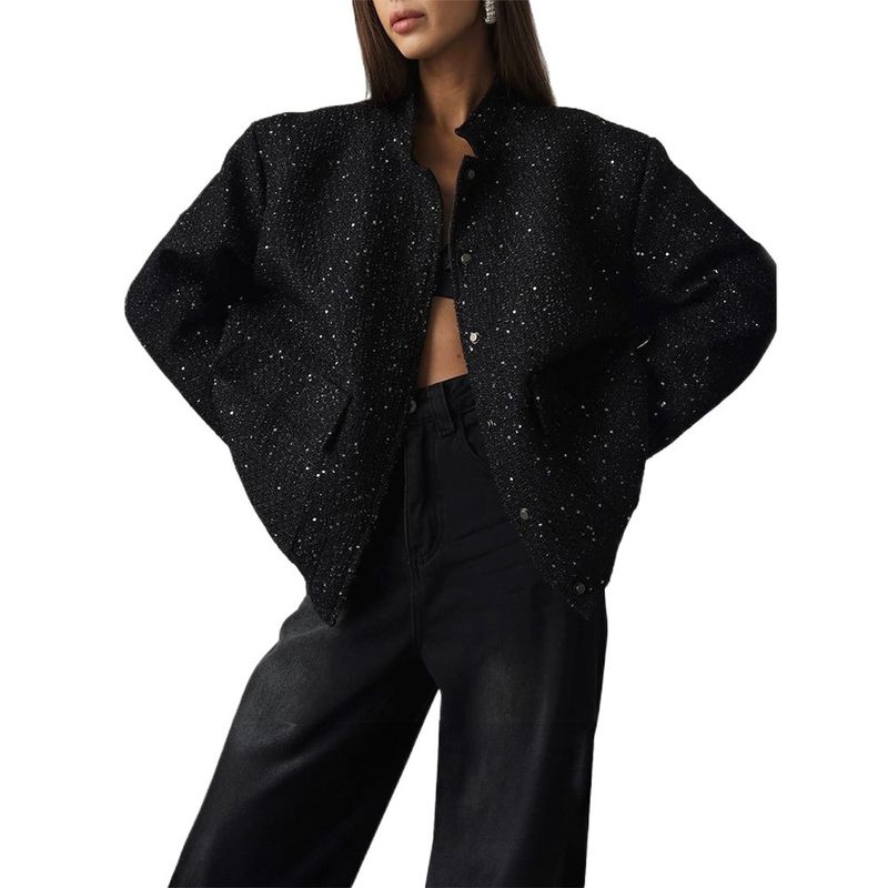 GIOIO - Chaqueta Mujer Brillante Cuello Alto Silueta Flúida Moderna​