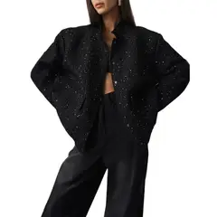 GIOIO - Chaqueta Mujer Brillante Cuello Alto Silueta Flúida Moderna​