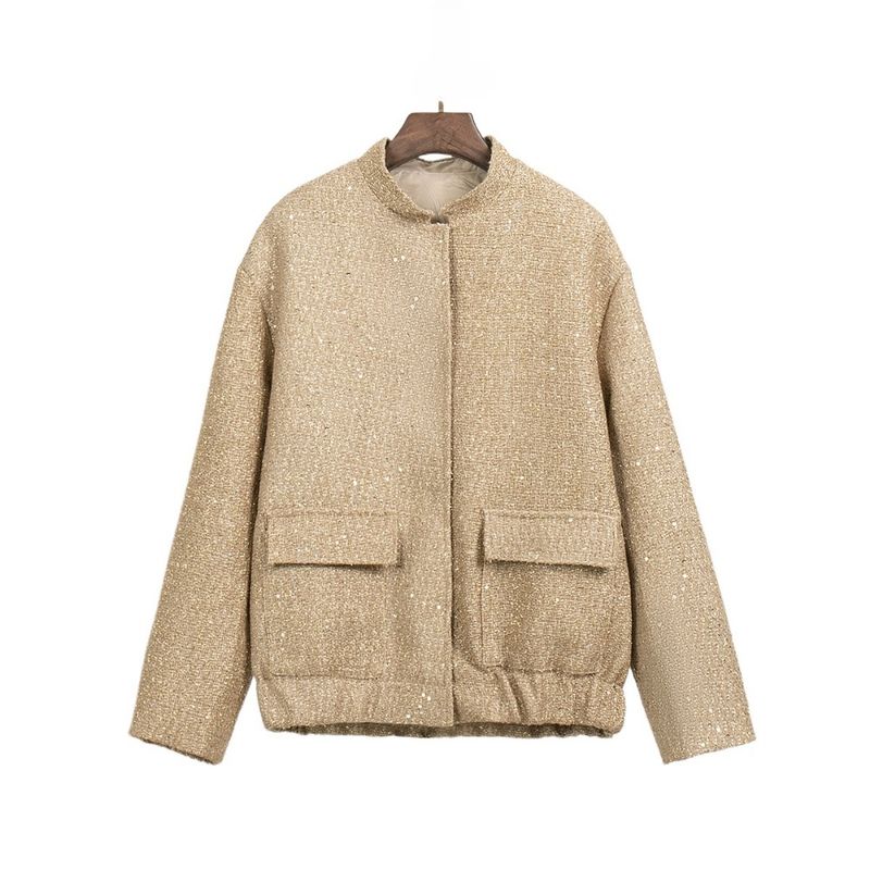 GIOIO - Chaqueta Mujer Brillante Cuello Alto Silueta Flúida Moderna​