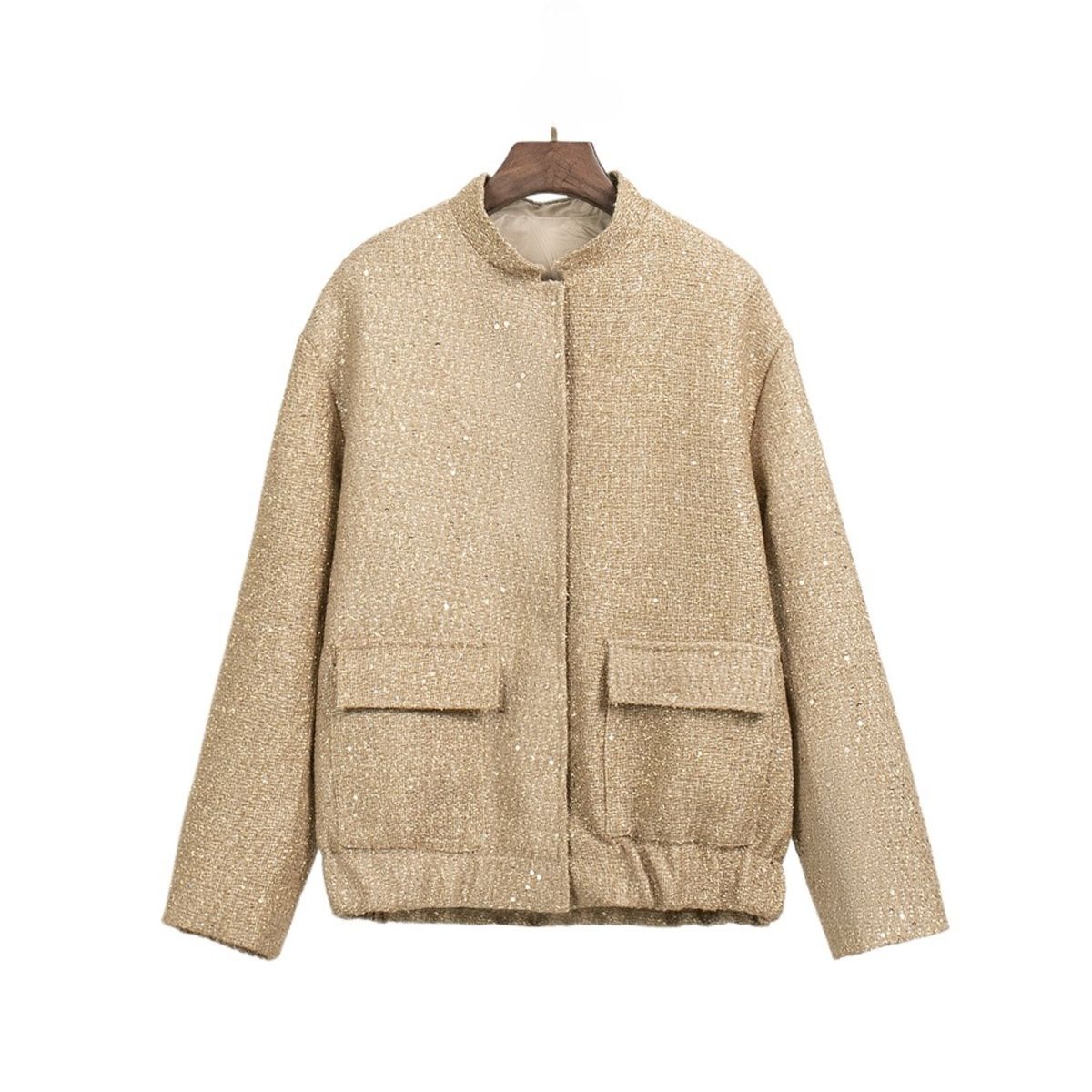 GIOIO - Chaqueta Mujer Brillante Cuello Alto Silueta Flúida Moderna​