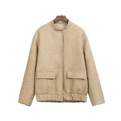 GIOIO - Chaqueta Mujer Brillante Cuello Alto Silueta Flúida Moderna​